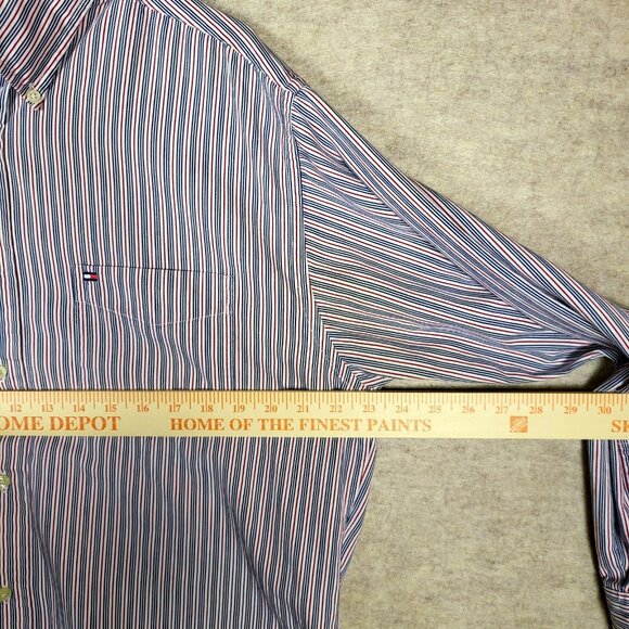 Vintage Tommy Hilfiger Button Down, Men's Large Red White Blue‎ Stripe - Picture 10 of 15